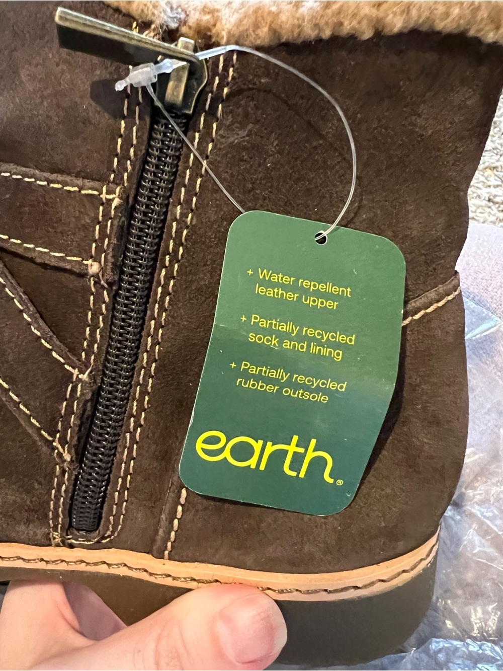 Earth Women's Hutton Suede Ankle Booties in Dark Brown with Shearling Collar - Picture 7 of 8